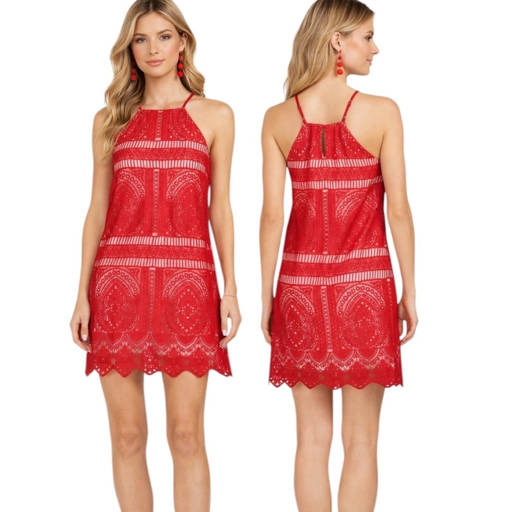 NWT Francecas Lace Sleeveless Mini Dress Cherry Red Size L